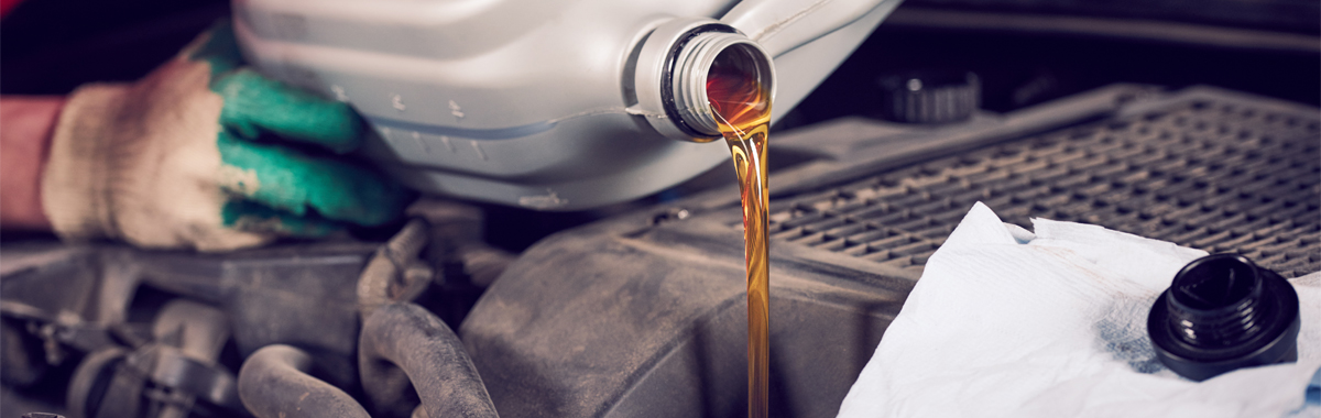 Mechanic topping up oil levels on a vehicle - Car Servicing Heanor